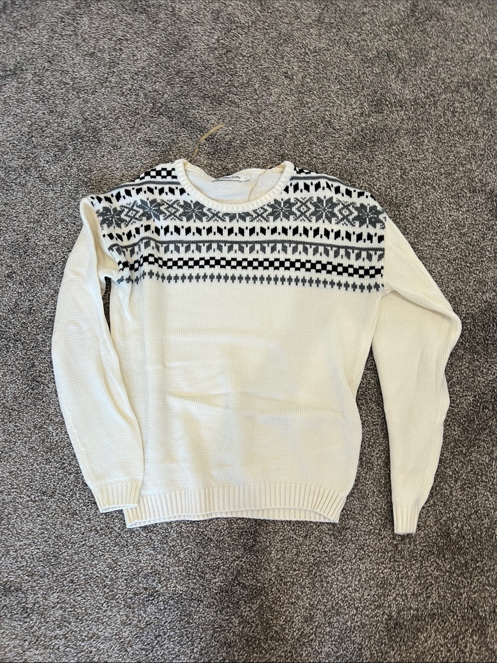 Allen Solly Cream Crewneck Sweater with Black Patterned Yoke